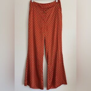 Gabrielle Union Pants Size M Satin Wide Leg Orange/Red Geometric Print Retro 70s